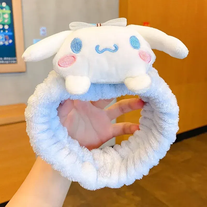 Color: CRIMSON - Sanrio Soft Plush Makeup Hairband Cute kuromi Cinnamoroll Melody Design Wash Face Makeup Non Slip Elastic Hair Accessories