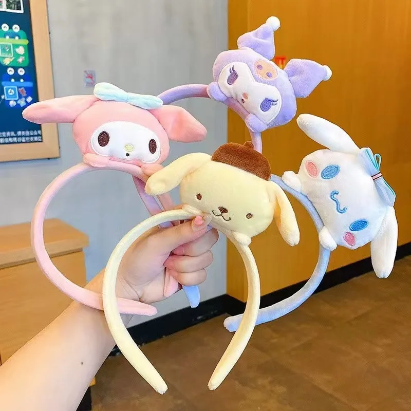 Color: CRIMSON - Sanrio Soft Plush Makeup Hairband Cute kuromi Cinnamoroll Melody Design Wash Face Makeup Non Slip Elastic Hair Accessories