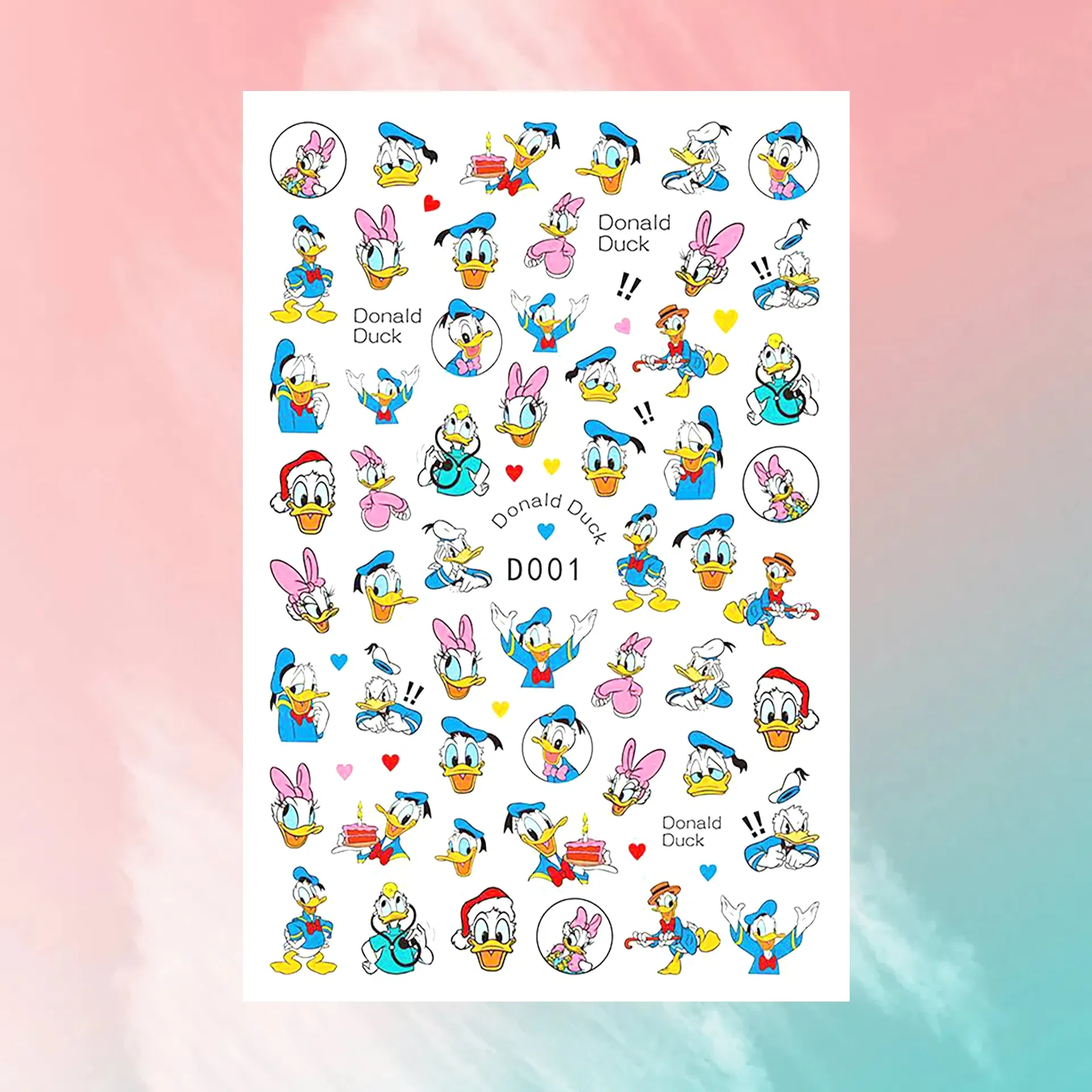 Color: Watermelon red - 1PCS Disney Cartoon Nail Stickers Wholesale Waterproof Paste Nail Art Sticker Princess Mickey Anime Series Nail Decoration