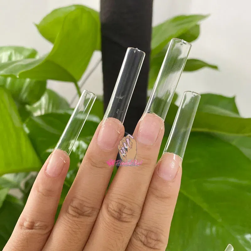 Color: Black - 500pcs Flat Square XXL Long Acrylic Nail Tips Flatter Straight Non C Curve Half Cover False Nails Tip Manicure Tool