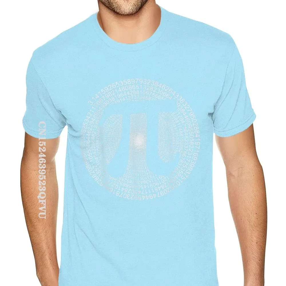 Color: SKY BLUE, Size: XL - Classic Pi T Shirt 3,14 Pi Number Symbol Math Science Gift Tee Shirts For Men Make Your Own Soft Cotton HipHop Print Tee