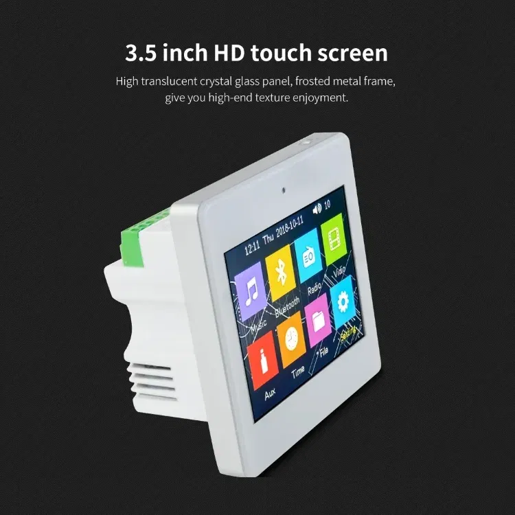 Color: Blue - Mini 3.5inch Touch Screen Wireless Bluetooth Smart Home Audio System Music Player 2 Channel FM Radio USB In Wall Amplifier