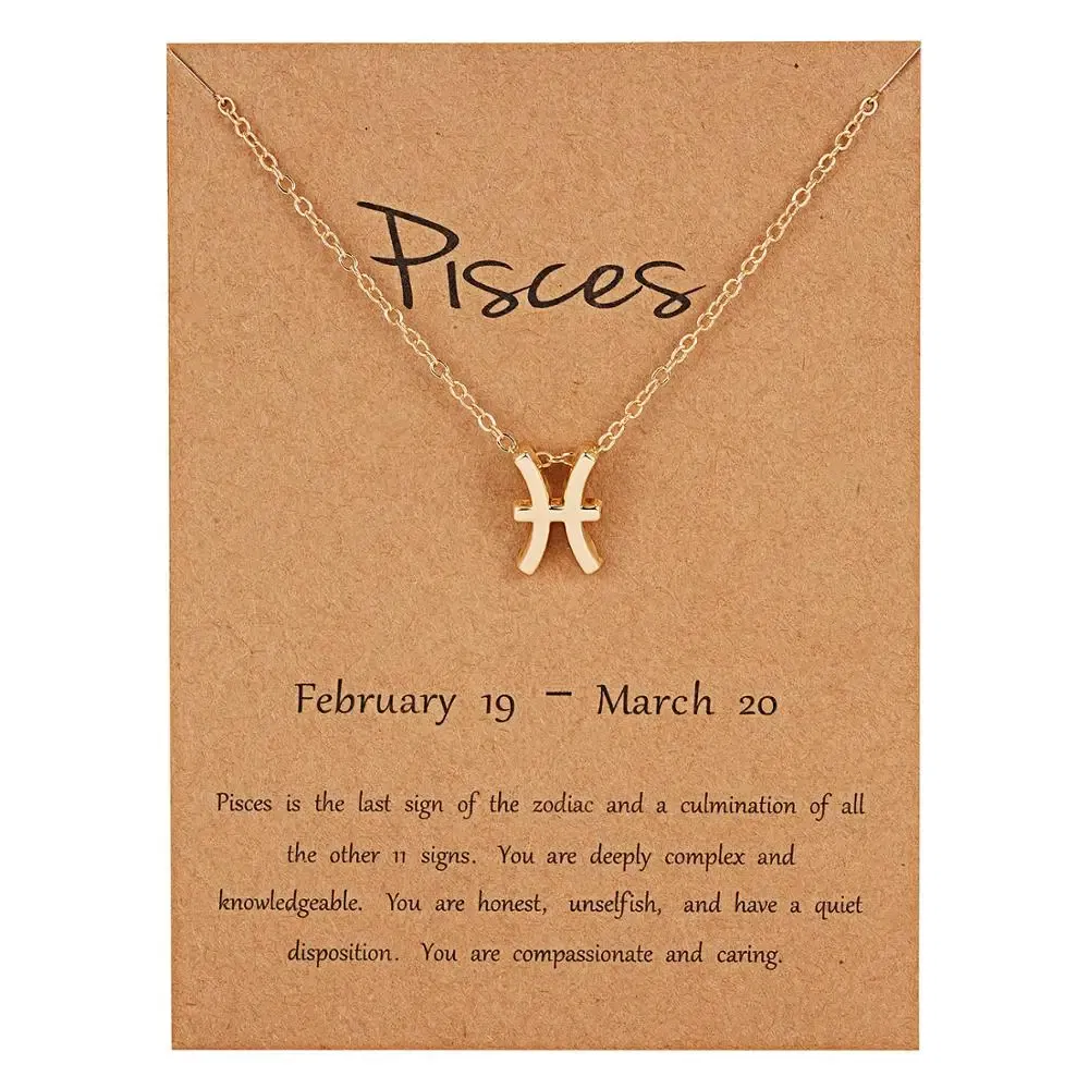 Metal Color: Light Yellow Gold Color - 12 Constellation Pendant Necklaces Jewelry Choker Necklace Zodiac Sign Charm Necklace Birthday Gifts Aquarius Pisces Leo Virgo