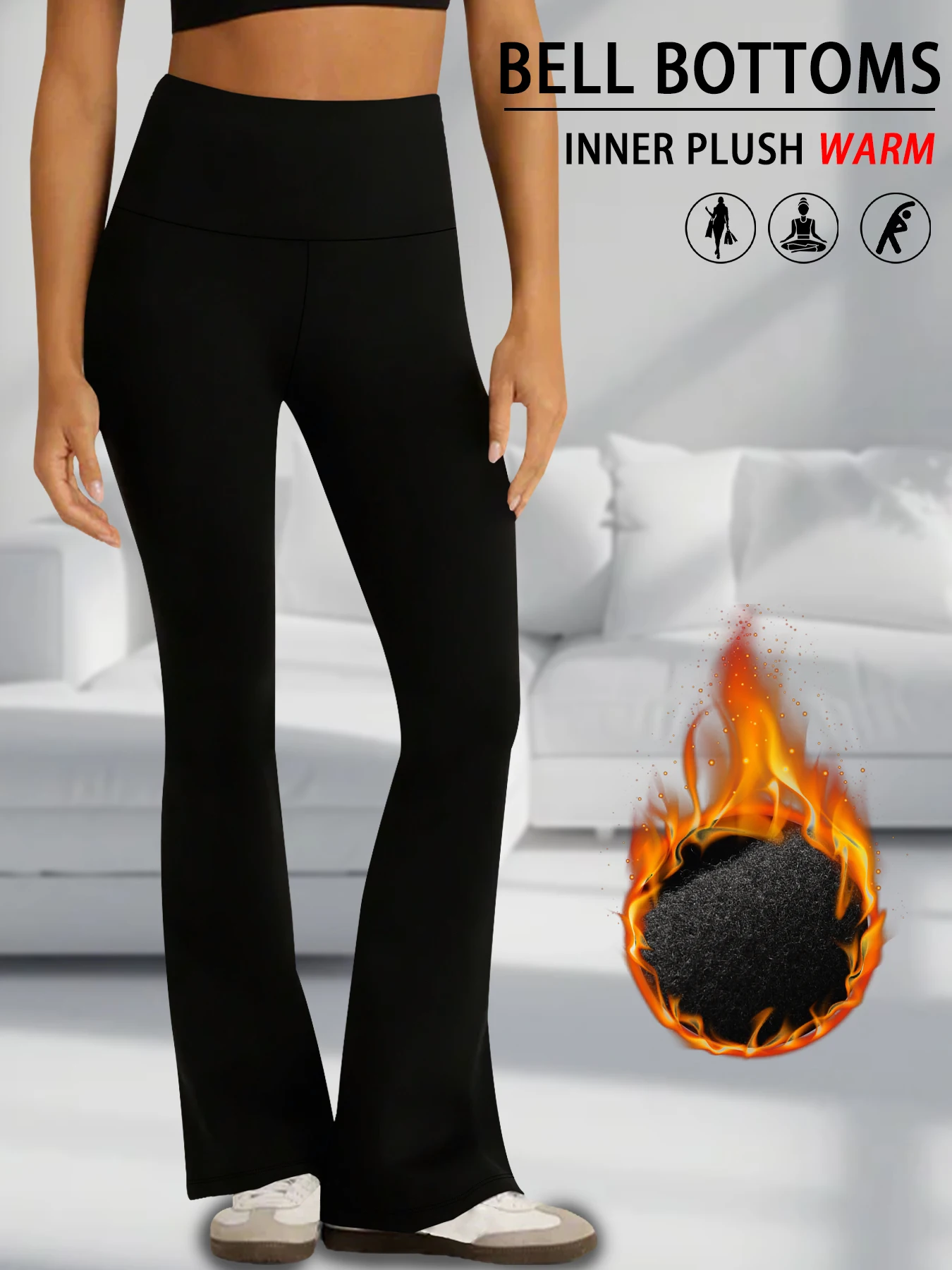 Color: Brown, Size: L - Women's Super Soft High Waisted Fleece Flare Leggings Tummy Control Soft Bootleg Bootcut Pants