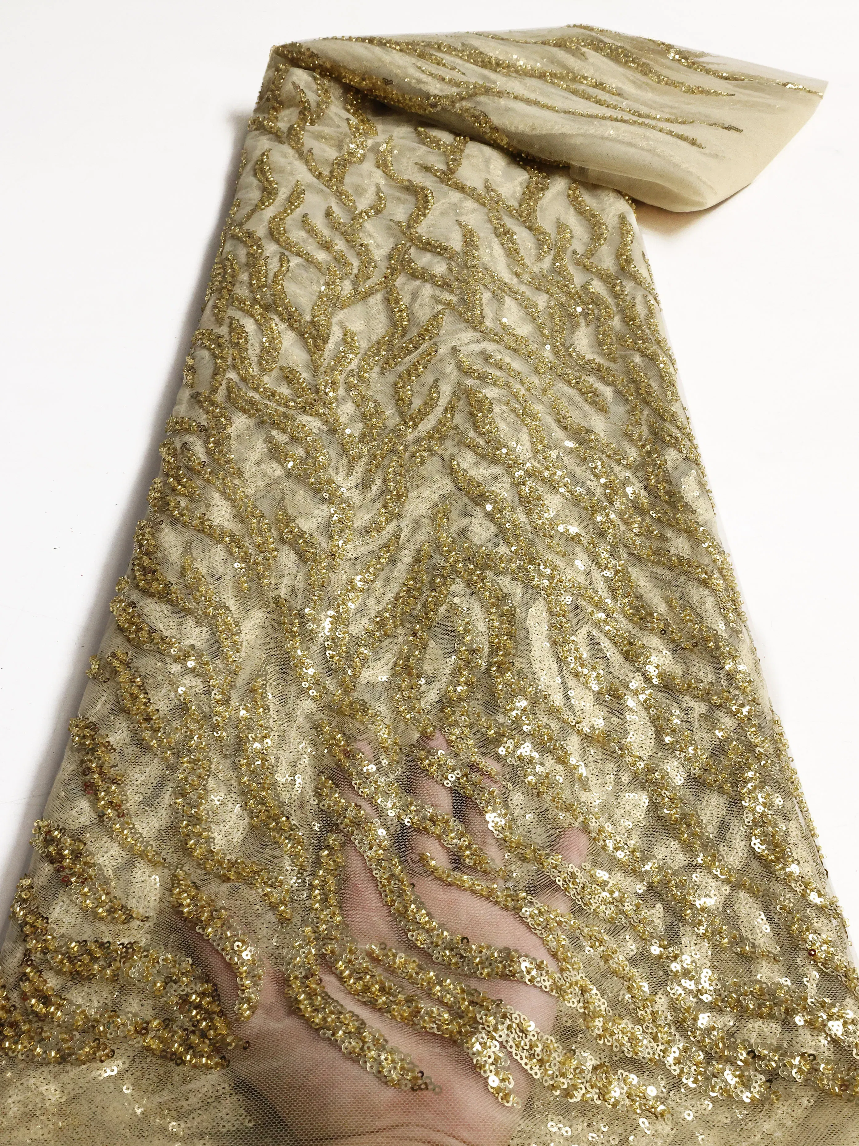 Color: PURPLE, length: 5 yards, Width: 120cm - PGC White Beaded Tulle African Lace Fabric Sewing 2024  Swiss Mesh Sequins High Quality Lace Fabrics for Luxury Wedding