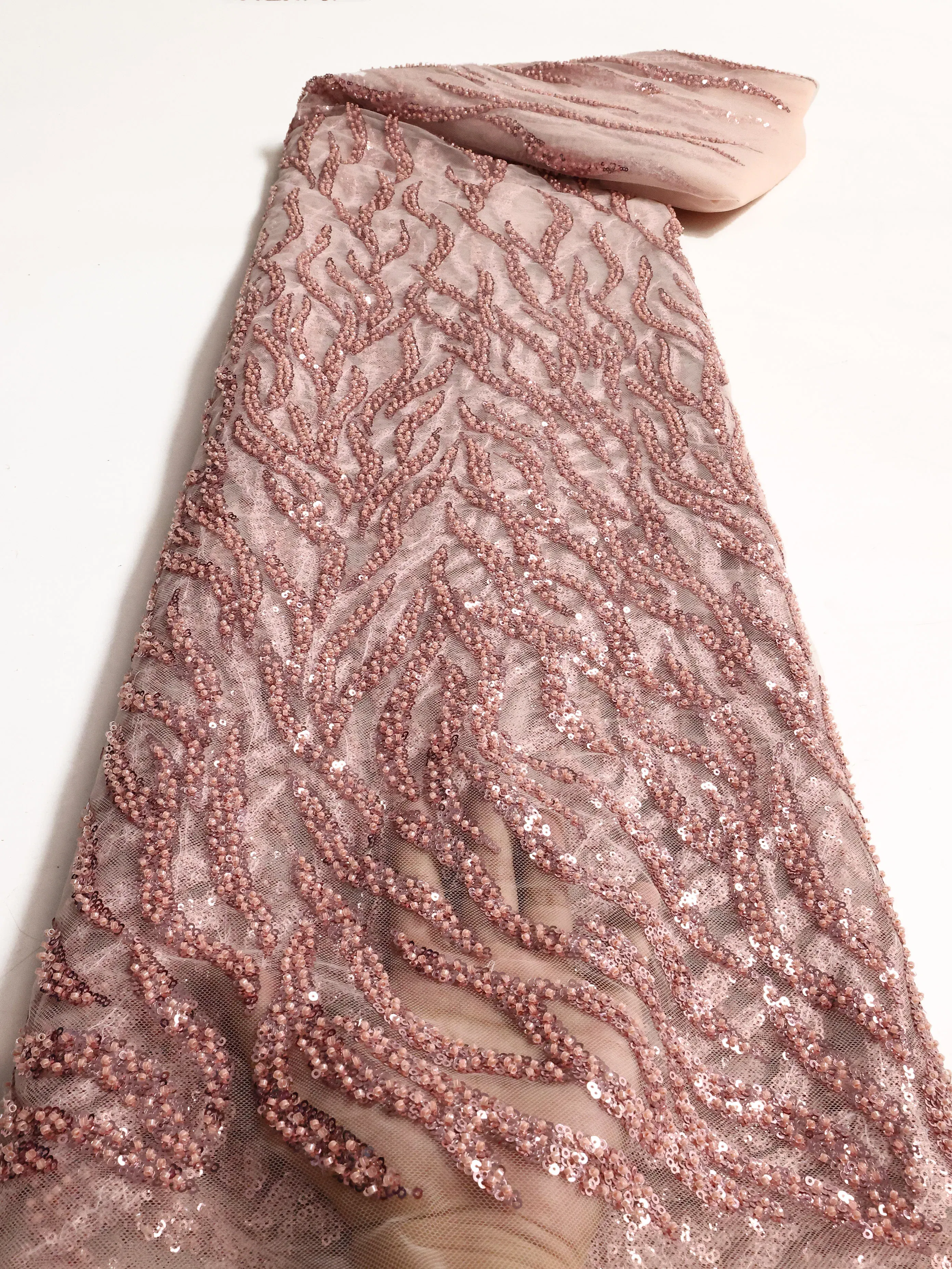 Color: PURPLE, length: 5 yards, Width: 120cm - PGC White Beaded Tulle African Lace Fabric Sewing 2024  Swiss Mesh Sequins High Quality Lace Fabrics for Luxury Wedding