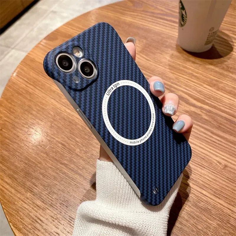 Color: Blue, Material: ABS - Luxury Carbon Fiber for iPhone 11 14 Plus 12 13 Pro Max Magsafe Case Magnetic Wireless Hard Thin Slim Cover for iPhone 13 14 Max
