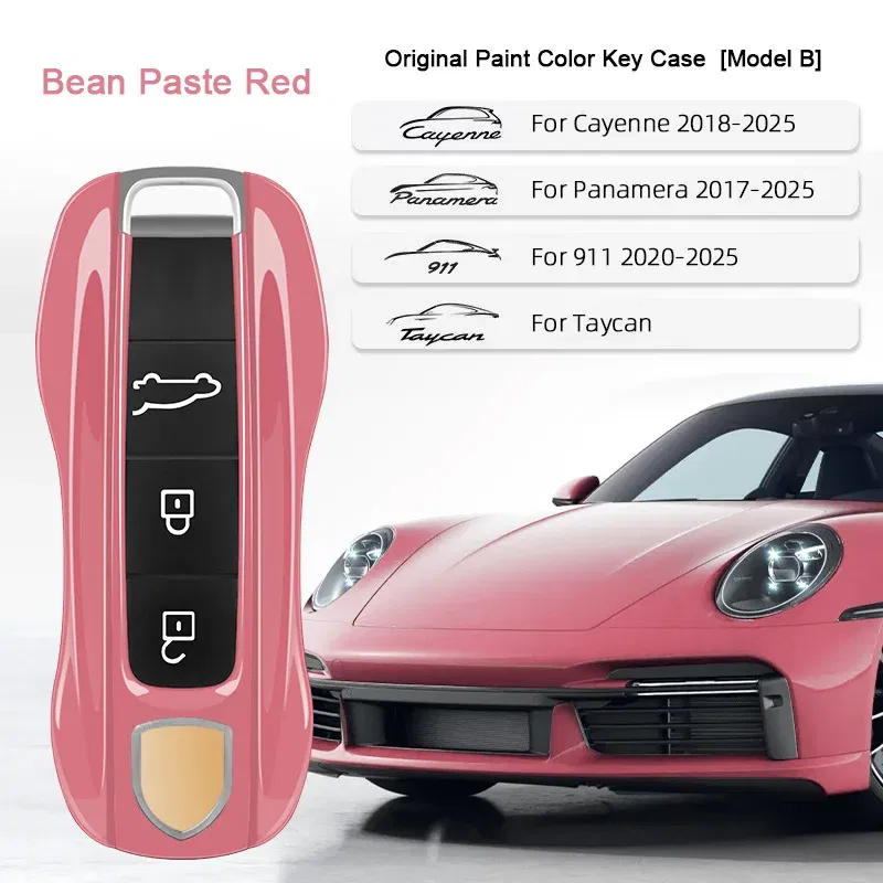 Color Name: Pink - For Porsche Cayenne 9ya 9yb Panamera 971 911 Targe Taycan Macan 95b Cayman 718 Boxster 2014-2025 Car Remote Smart Key Case Cover