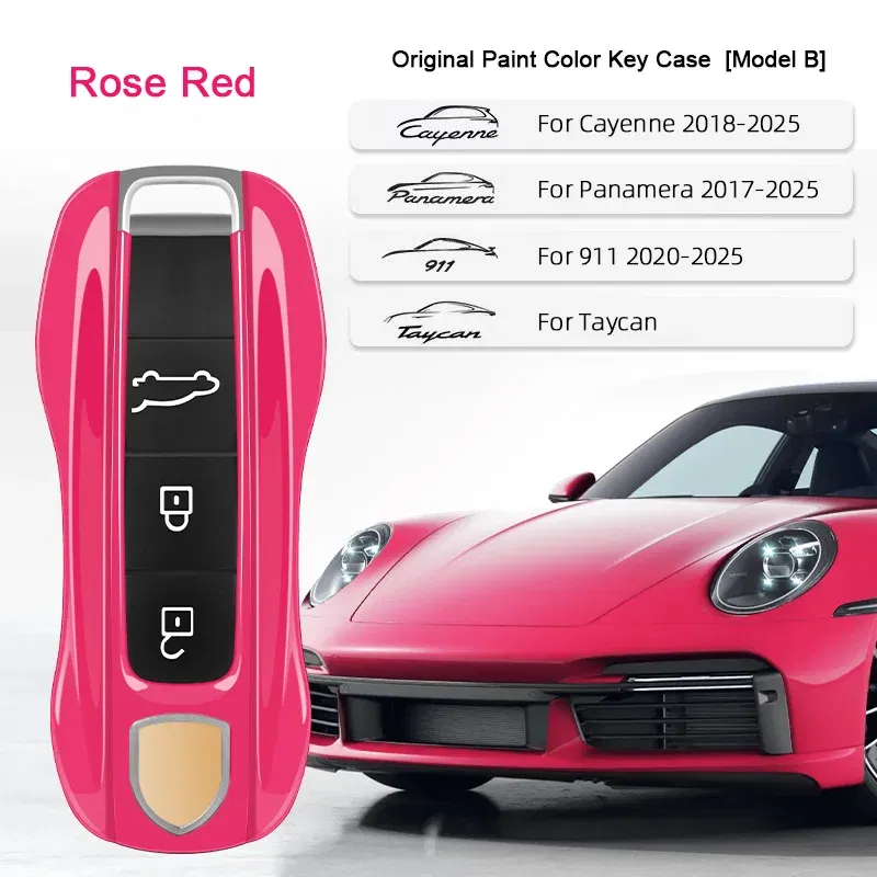 Color Name: Pink - For Porsche Cayenne 9ya 9yb Panamera 971 911 Targe Taycan Macan 95b Cayman 718 Boxster 2014-2025 Car Remote Smart Key Case Cover