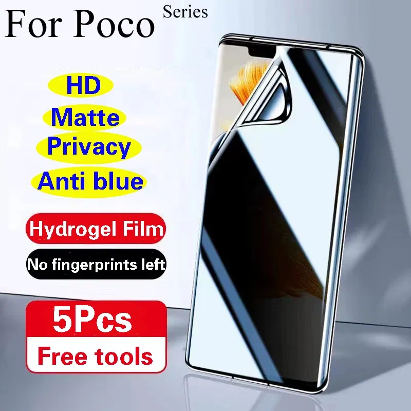 Bundle: 5 Pieces, Material: Nano-coated Tempered Glass Film, Compatibility by Model: Poco F6 - F7Ultra Privacy Screen Protector For POCO X7 F7Pro Matte Hydrogel Film POCO F6 Pro X6Pro HD Anti Peeping F6 Soft Full Coverage