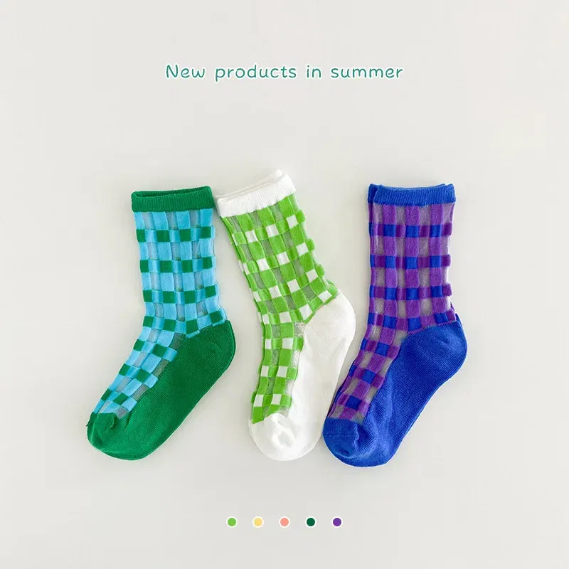 Color: Brown, Size: 7-9T - Boys Summer Socks Girls Thin Socks Trendy Pattern Crew Socks Children Socks 3 Pairs