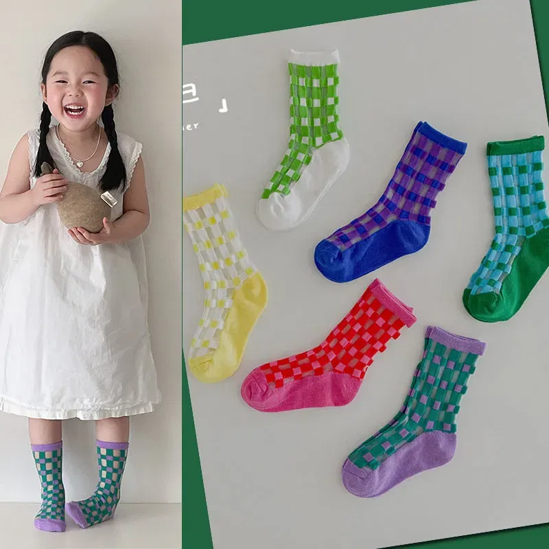 Color: Brown, Size: 7-9T - Boys Summer Socks Girls Thin Socks Trendy Pattern Crew Socks Children Socks 3 Pairs