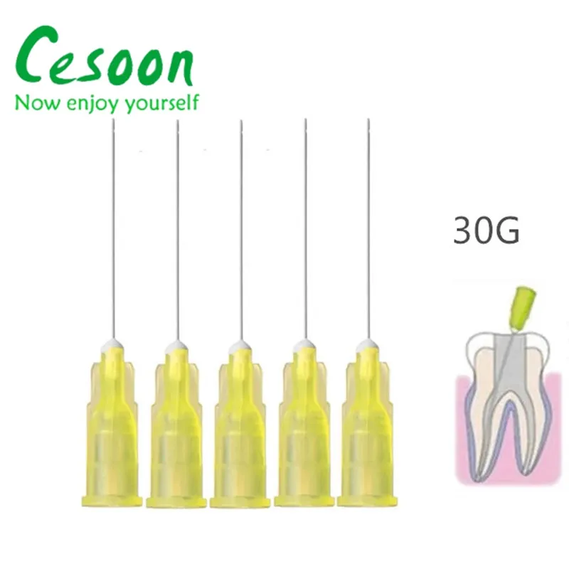 Color: Yellow - 100Pcs/Pack Endo Irrigation Needle Dental Root Canal Rinsing End-Closed Side Hole Endodontic Flushing Cannula 0.3 0.4 0.5MM