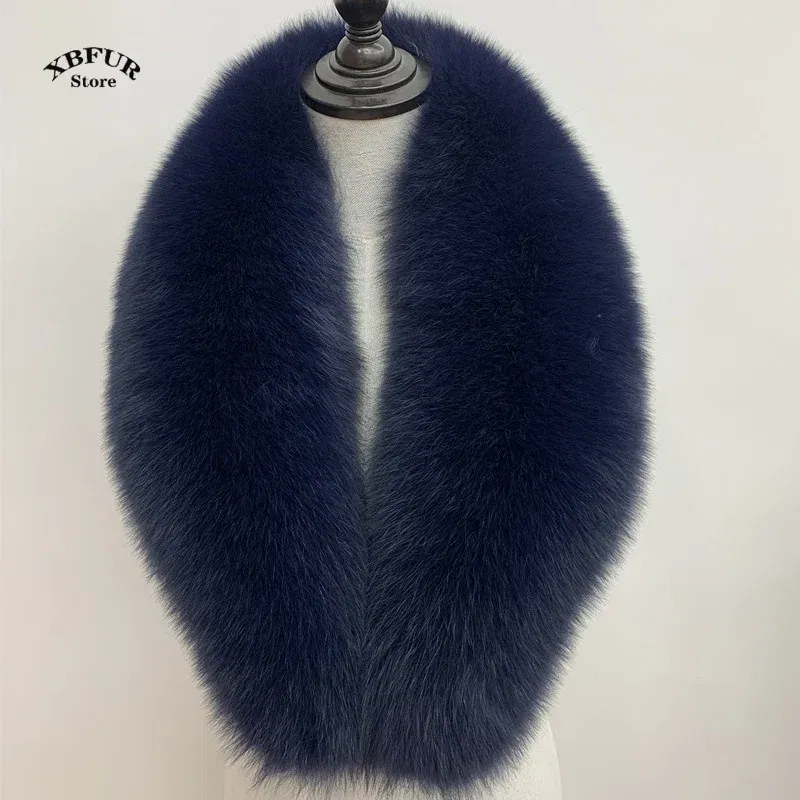 Color: WHITE, Size: XL - Winter Real Fox Fur Collar Woman Black Natural Fur Scarf Shawl For Women Collars Wraps Neck Warmer Fur Scarves Luxery Scarf Men