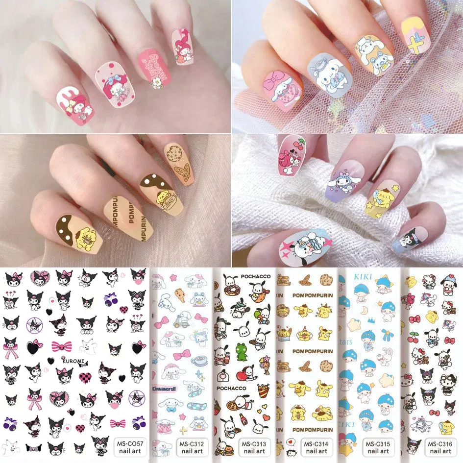 Color: Diamond D Color - 1PCS 3D Cute Chulomi Melody Hello Kitty Cartoon Stickers For Nails Nail Accessories Mickey Mouse Barbie Princess Nail Stickers