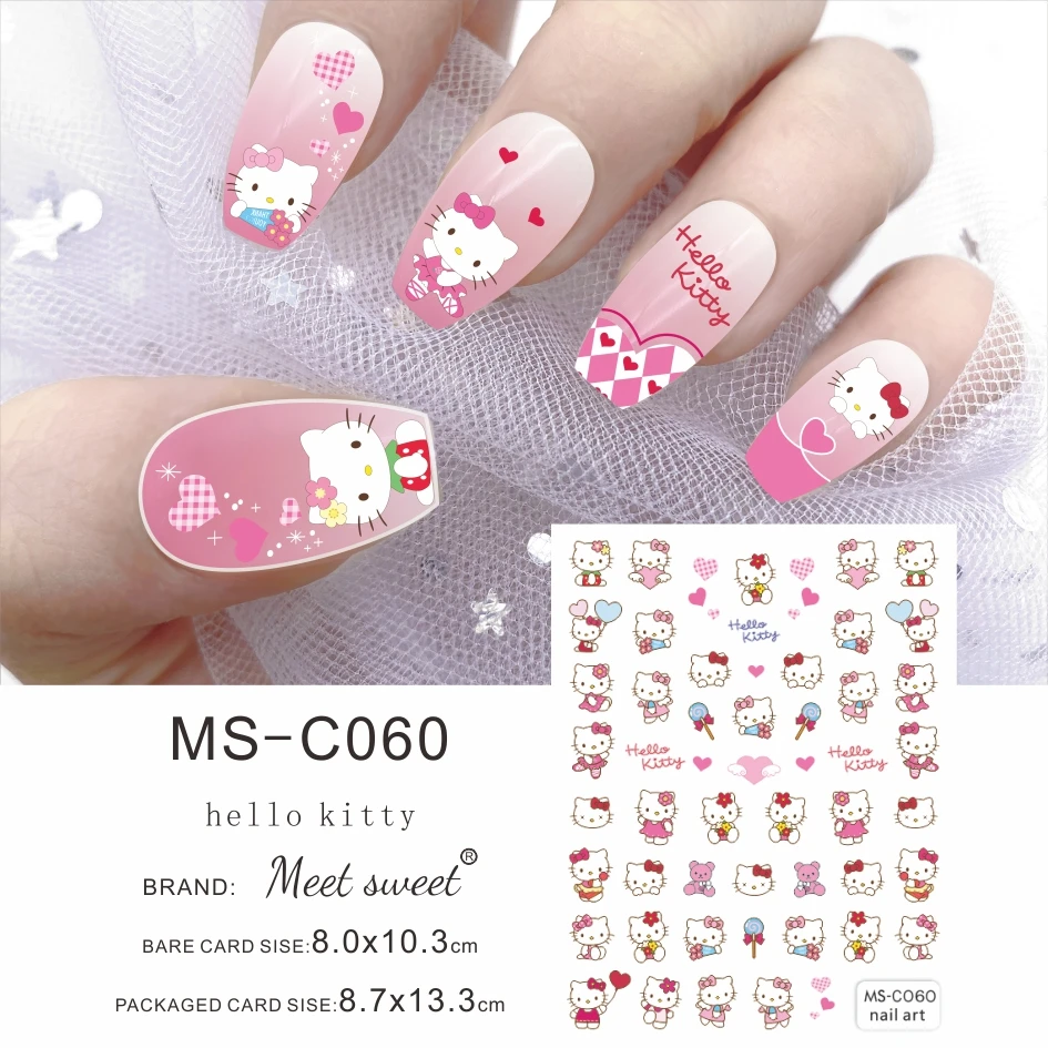Color: Diamond D Color - 1PCS 3D Cute Chulomi Melody Hello Kitty Cartoon Stickers For Nails Nail Accessories Mickey Mouse Barbie Princess Nail Stickers