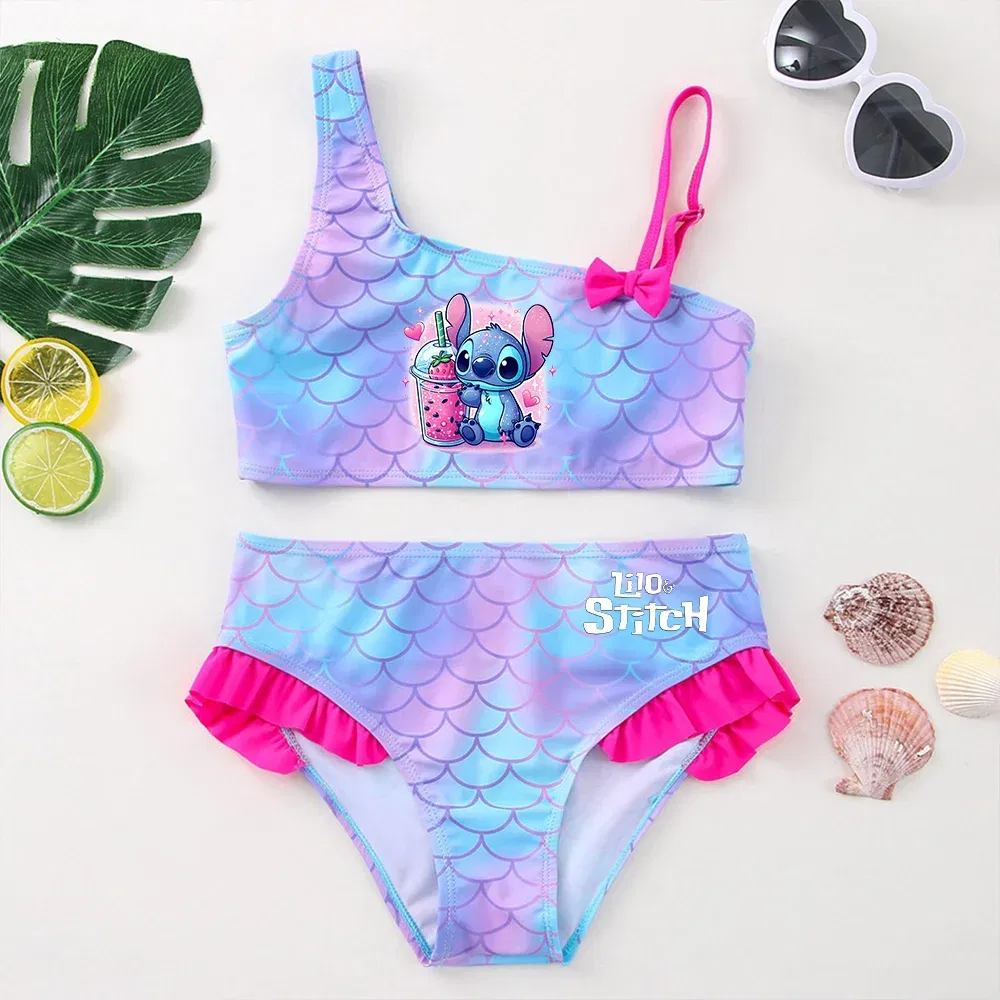 Color: green, Size: XL - Lilo Stitch Girls Swimsuit One-Piece Bathing Suits Children's Dresses Summer Swimwear Beach Suit Kids Wear Fashion Mermaid Fish