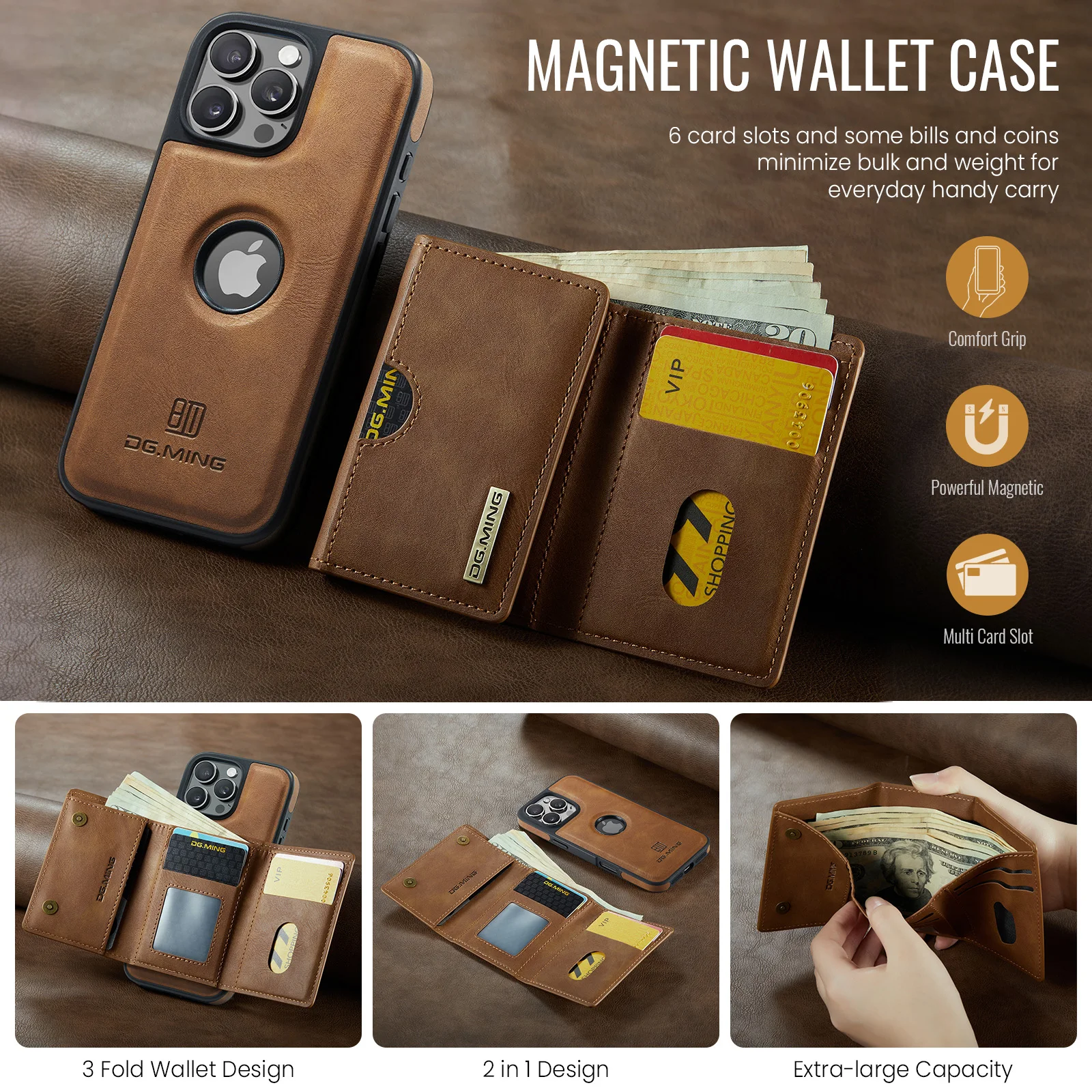 Color: Blue, Material: Denim - Detachable 2 IN 1 Magnetic For Magsafe Leather Case For iPhone 16 Pro Max 15 12 13 11 14 Plus 16e Flip Wallet Card Holder Cover