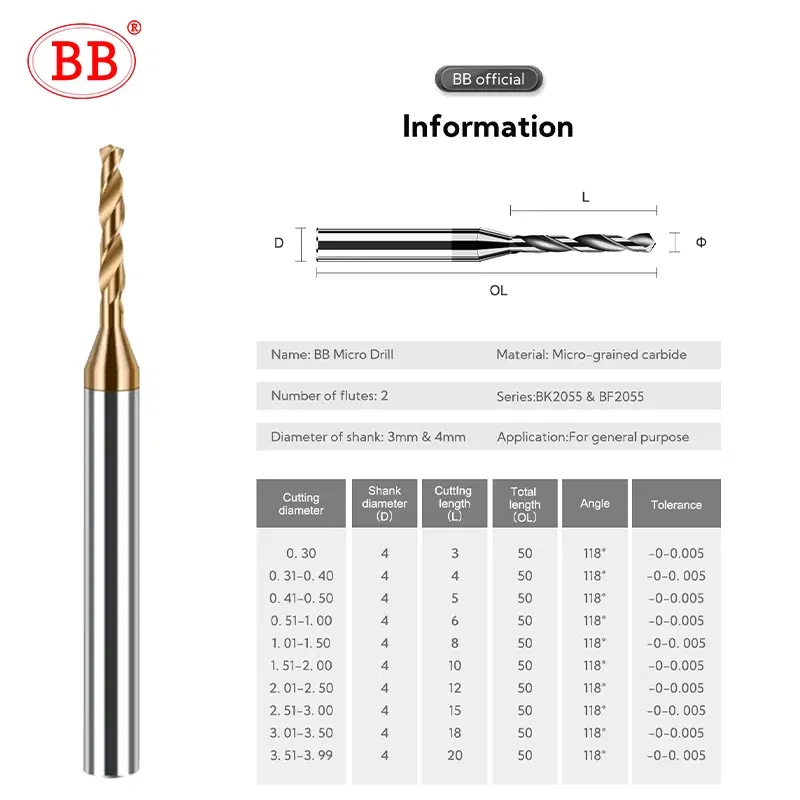 Hole Diameter: 18mm - BB 2.03-3.75mm Micro Drill Mini Coated Solid Carbide Bit Metal Iron Steel Hole Drilling 3xD Cutting Length D=4mm CNC Tool 1pcs