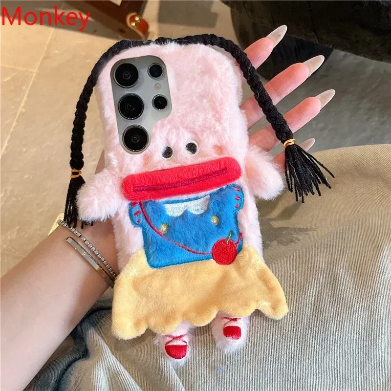 Material: EVA, Color: black - 3D Cartoon Braided Girl Silicone Phone Cases For Google Pixel 9 Pro XL 8 5G 7 6 8A 7A 6A Cute Warm Fur Sausage Mouth Cover Gift