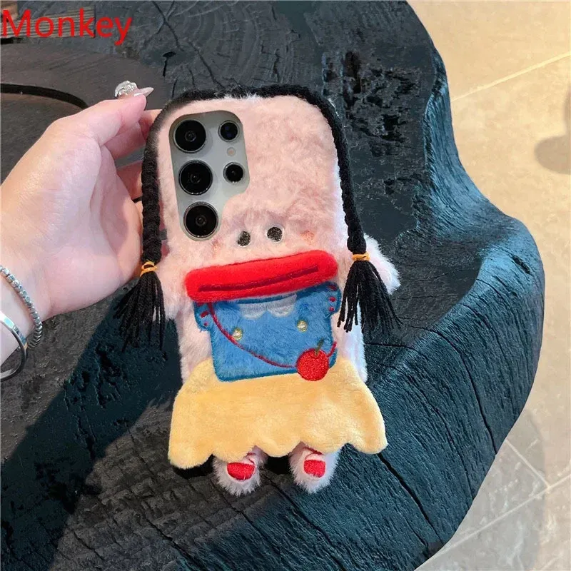 Material: EVA, Color: black - 3D Cartoon Braided Girl Silicone Phone Cases For Google Pixel 9 Pro XL 8 5G 7 6 8A 7A 6A Cute Warm Fur Sausage Mouth Cover Gift