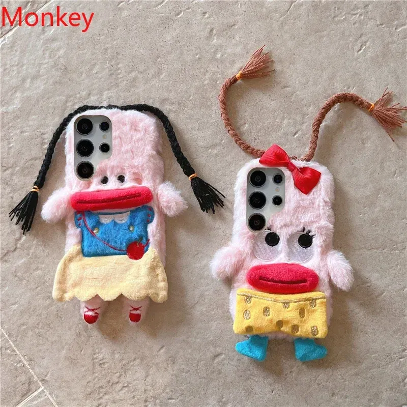 Material: EVA, Color: black - 3D Cartoon Braided Girl Silicone Phone Cases For Google Pixel 9 Pro XL 8 5G 7 6 8A 7A 6A Cute Warm Fur Sausage Mouth Cover Gift