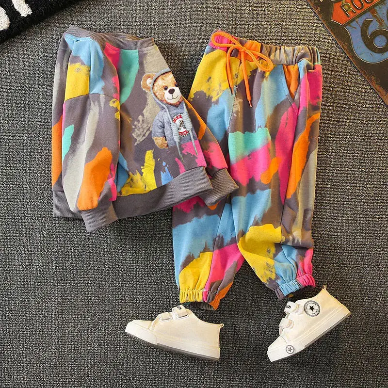 Color: Orange, Kid Size: 6, Ships From: CHINA - Spring Toddle Baby Clothes Set Fashion Graffiti Sweater and Pant Outfit Children Boy Girl Cartoon Bear Top and Bottom Tracksuit