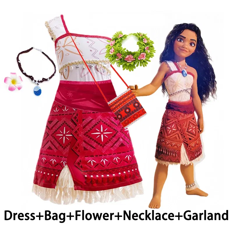 Color: GRAY, Kid Size: 13T - Disney Movie Moana 2 Girl Dress Cosplay Party Costume Ocean Adventure Princess Fancy Clothes Children Vaiana Outfit Dress