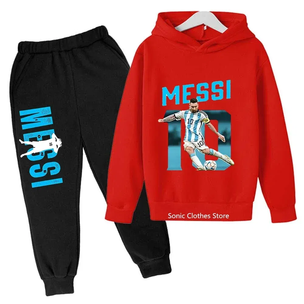 Color: green, Kid Size: 7 - messi avatar printed children's clothing children's autumn and winter hoodies pants 2-piece casual boys and girls suits