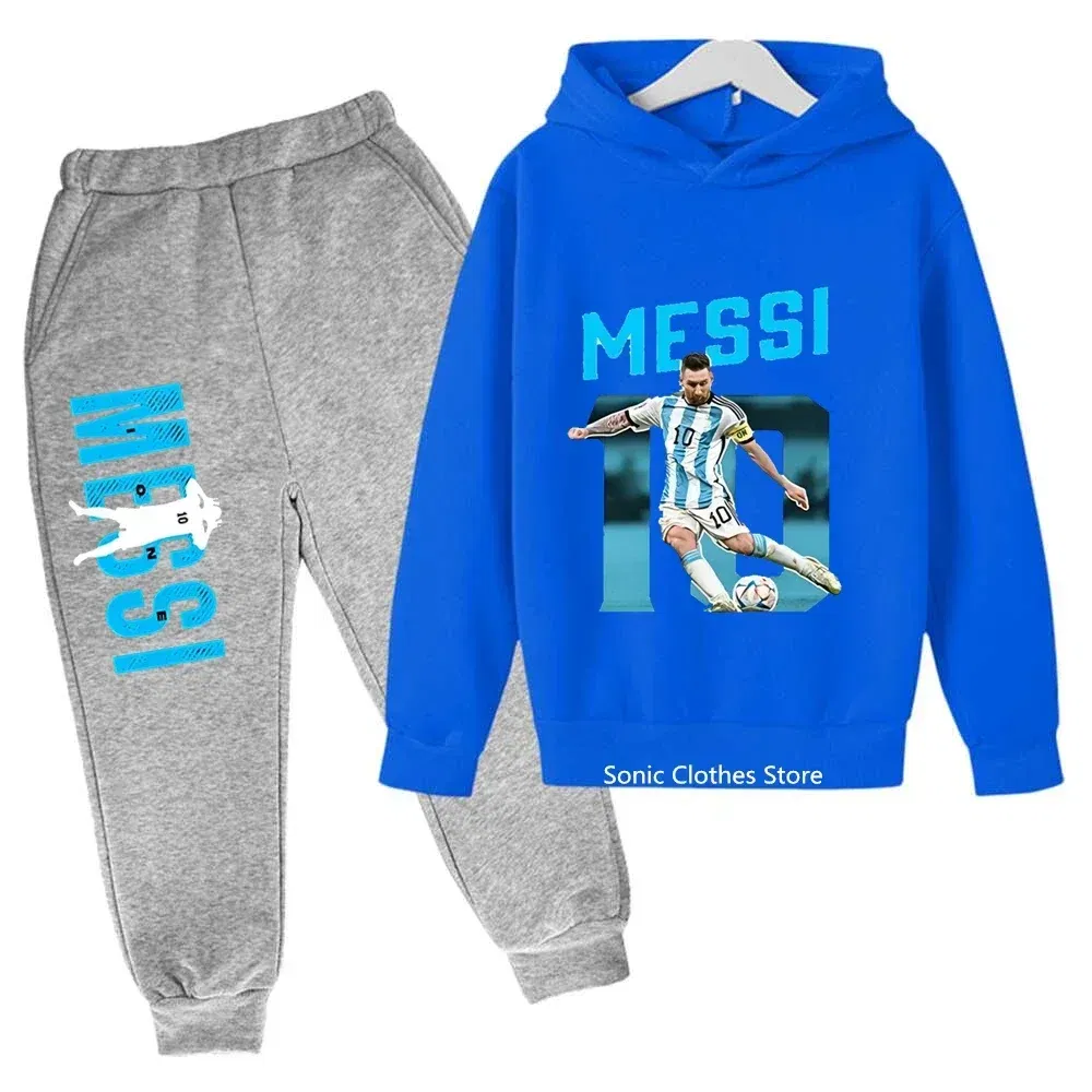 Color: green, Kid Size: 7 - messi avatar printed children's clothing children's autumn and winter hoodies pants 2-piece casual boys and girls suits