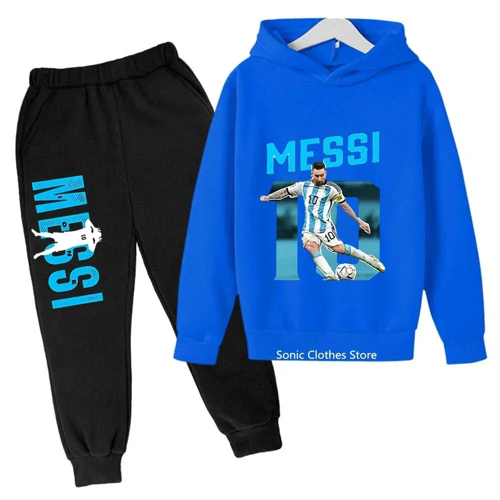 Color: green, Kid Size: 7 - messi avatar printed children's clothing children's autumn and winter hoodies pants 2-piece casual boys and girls suits
