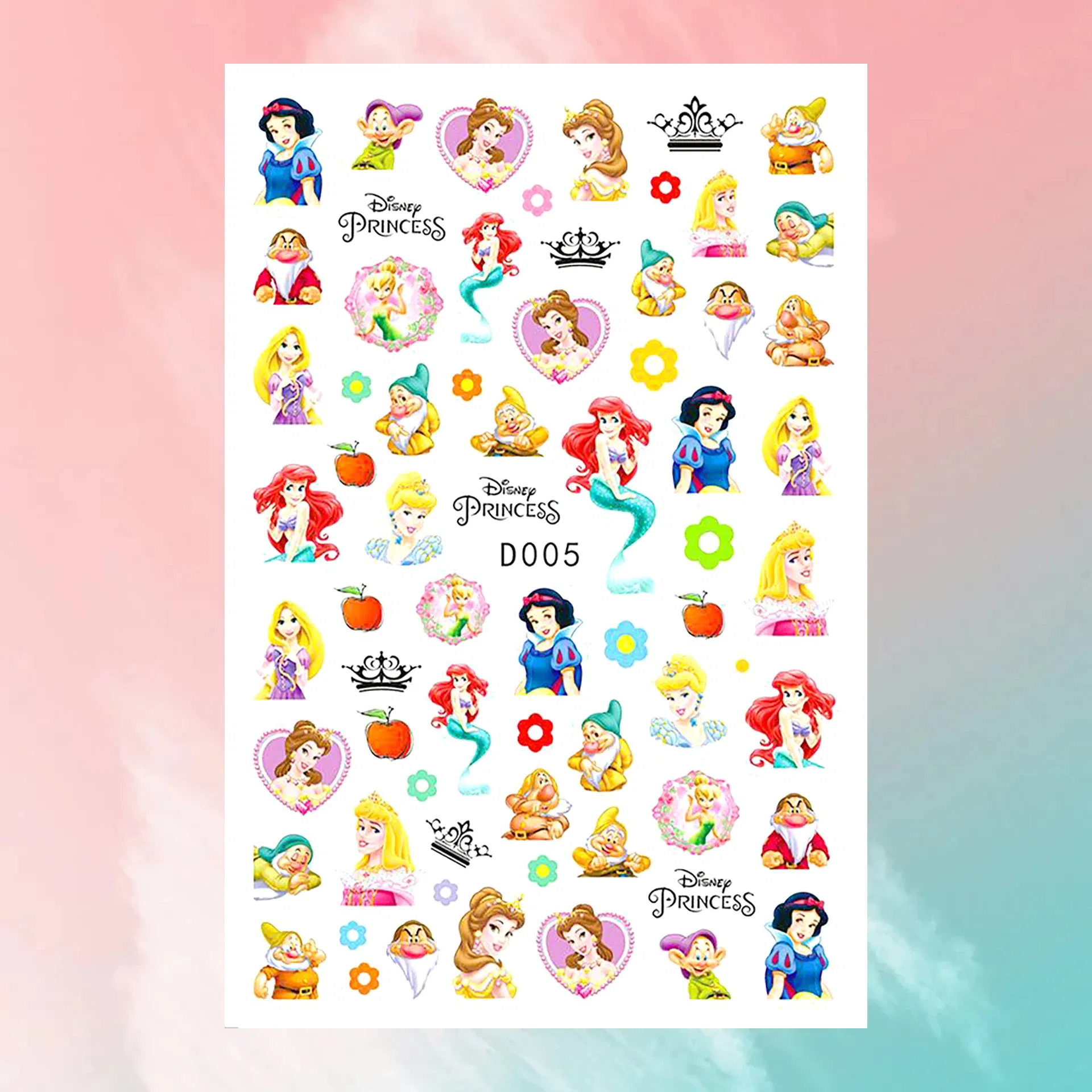 Color: Grad Pink - 1PCS Disney Cartoon Nail Stickers Wholesale Waterproof Paste Nail Art Sticker Princess Mickey Anime Series Nail Decoration