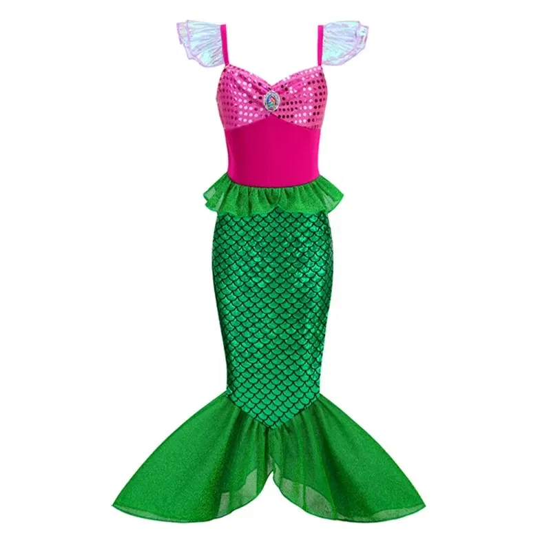 Color: Brown, Kid Size: 5 - Disney Little Mermaid Ariel Costumes for Girls Princess Dress Cosplay Halloween Carnival Kids Birthday Party Dress Up Clothing