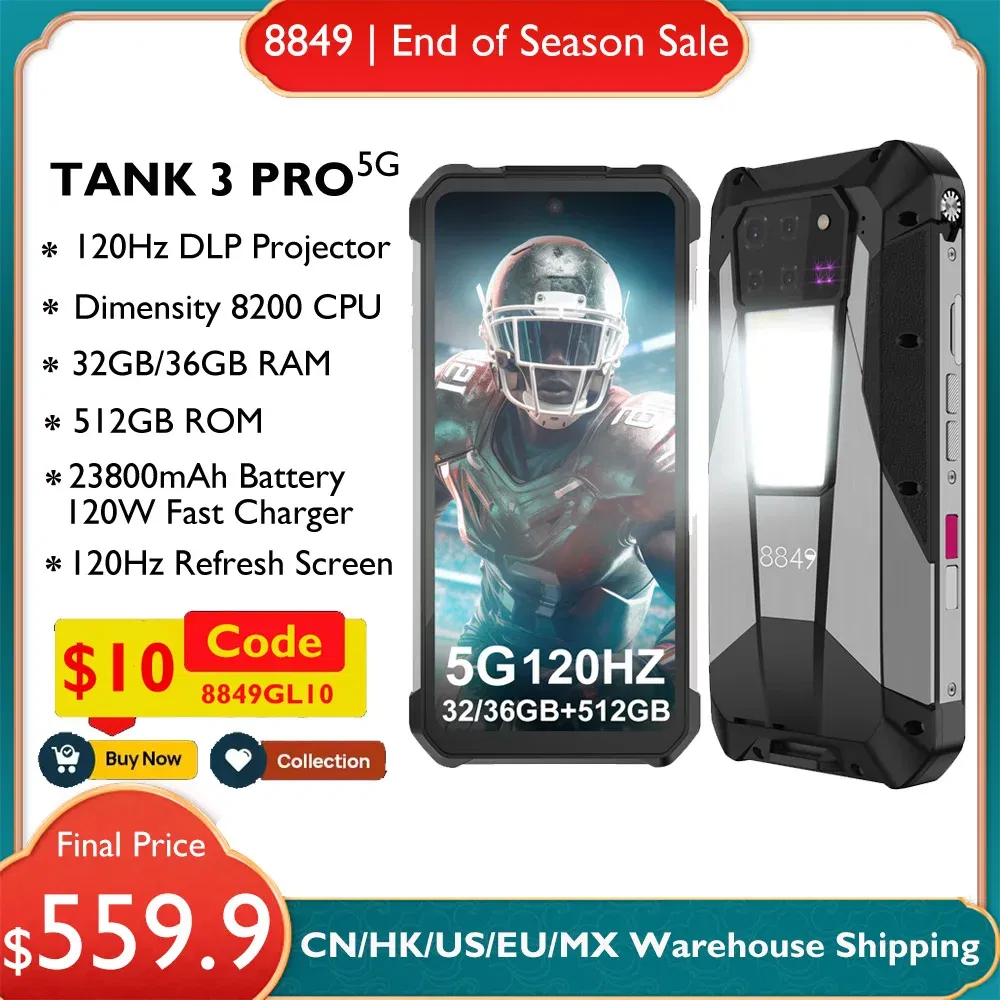 Color: black, Ships From: CHINA, RAM: 16GB, Bundle: Bundle 1, ROM: 512G - 8849 Tank 3 Pro by Unihertz Rugged Projector Smartphone Android 23800mAh 32/36GB RAM 512GB ROM 5G 120W Charger OTG Phone