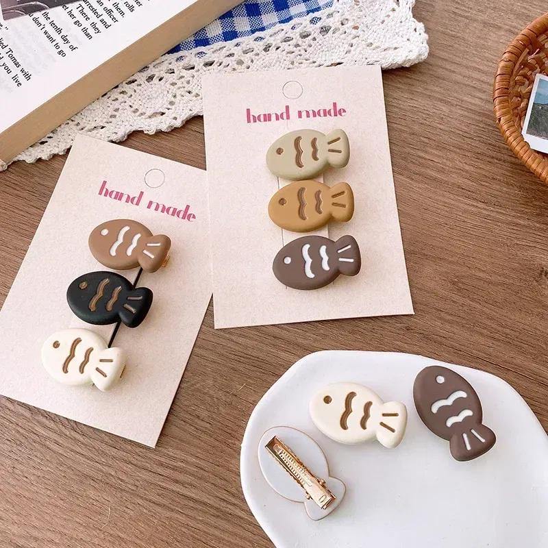 Color: Black - 3pcs Cute Cartoon Small Fish Hairpins Children Korean Style Sweet Y2k Girls Colorful Mini Hair Clips Hair Accessories Wholesale