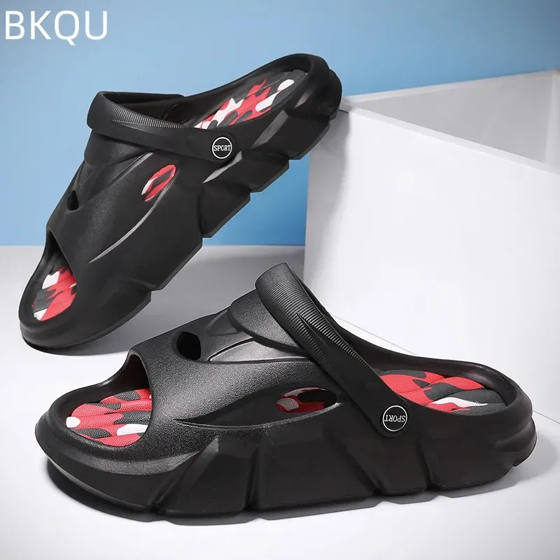 Color: Beige, Shoe Size: 41 - Men's Beach Slippers Round Toe Lightweight Flat Bottom Waterproof Comfortable Trend Versatile Breathable Non-slip Large Size