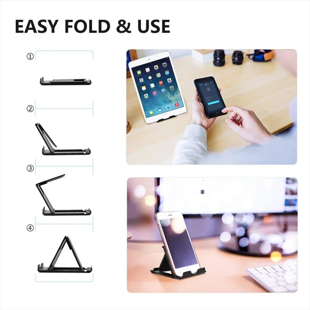 Color: Black - Table Phone Holder Bracket Desktop Stand For iPad iPhone Samsung Xiaomi Huawei Folding Universal Mobile Phone Stand