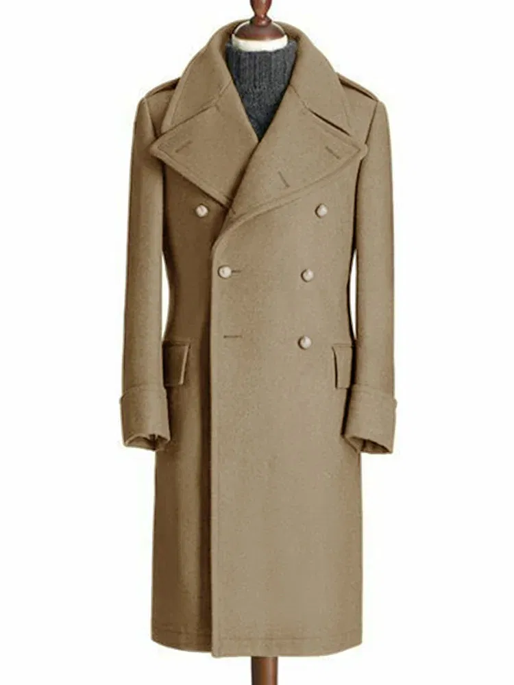 Color: Khaki, Size: 6XL - Windbreak Men's Jacket Wool Long Coat Lapel Double Breasted Men's Trench Coats Windbreakers Jackets Man Winter 2023 Martens Male