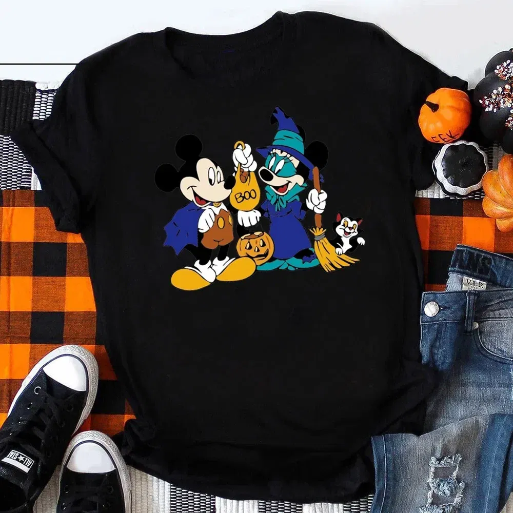 Color: Pink, Kid Size: 3T - Funny Mickey Minnie Mummy Print Disney Children Cotton T Shirts Trick Treat Fashion Halloween Cute Kid Clothes Girls Streetwear