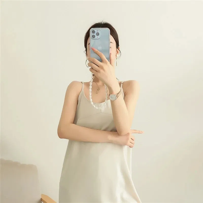 Color: Blue, Bundle: Case & Strap, Material: ABS - Pearl Bracelet Wrist Chain Phone Case For iPhone 13 12 11 14 15 Pro Max XR X XS Mini 7 8 Plus SE Transparent Hard Acrylic Cover