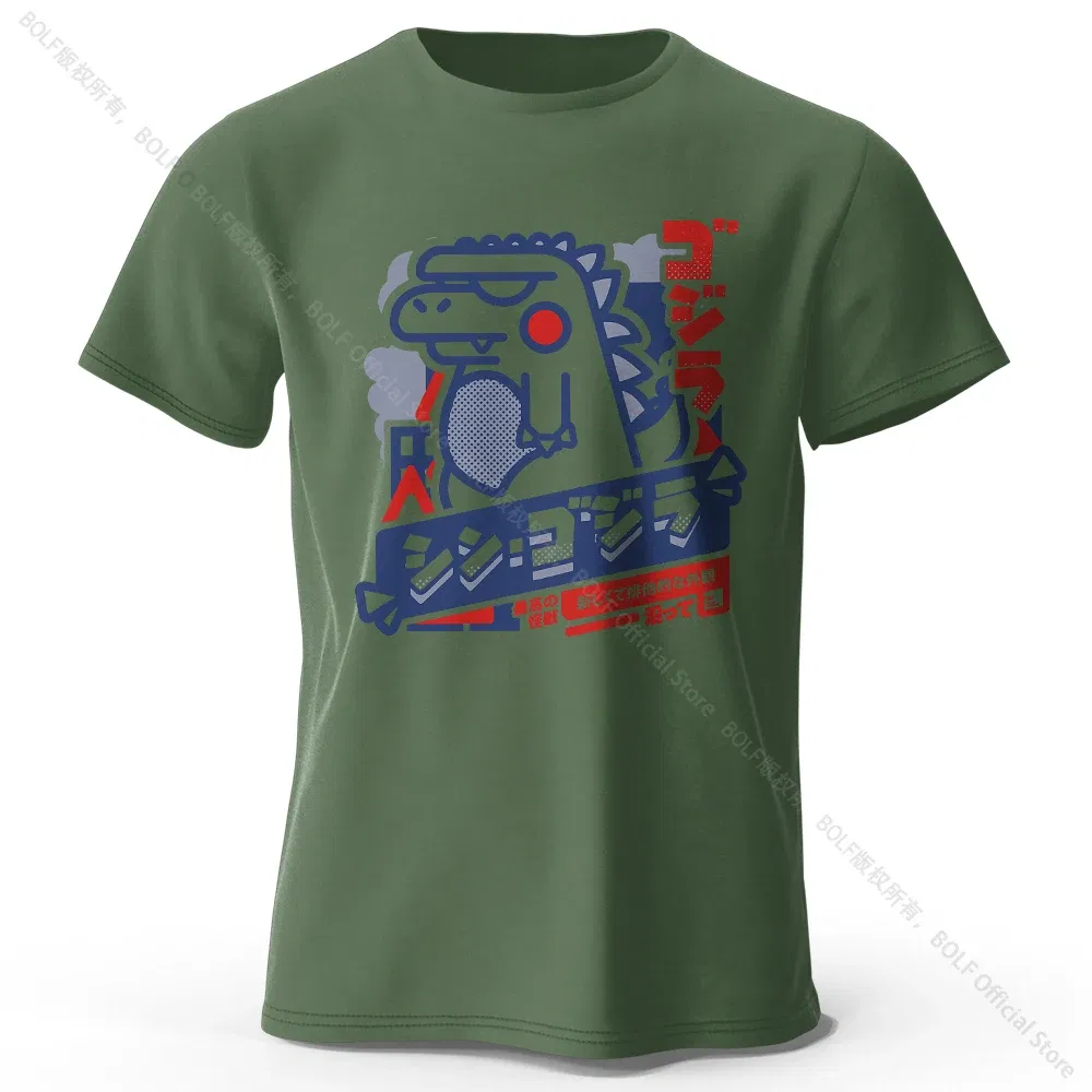 Color: army green, Size: XL - Harajuku Kawaii Animal Printed 100% Cotton T-Shirt, Lightweight Round Neck Short Sleeve Tee, Unisex Casual Wear
