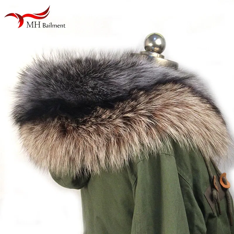 Color: green, Size: XXS - 100% Real Raccoon Fur Scarf Coat Collar Ladies Winter Luxury Authentic Raccoon Warm Neck Shawl Coat Collar Furry Shawl Women
