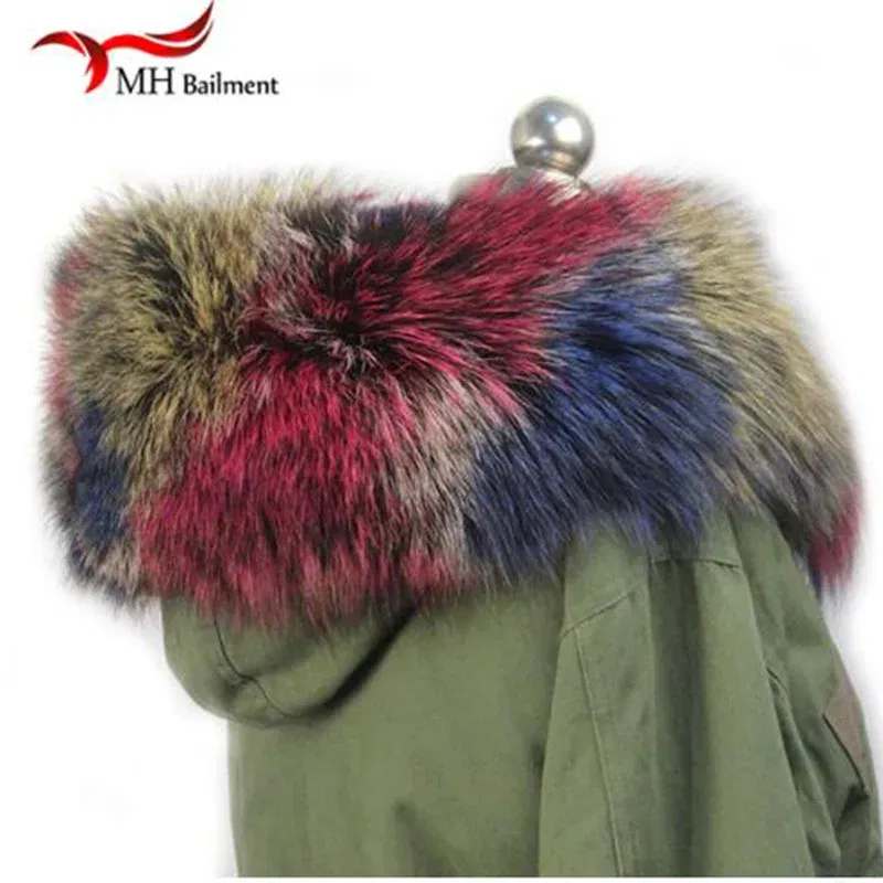 Color: green, Size: XXS - 100% Real Raccoon Fur Scarf Coat Collar Ladies Winter Luxury Authentic Raccoon Warm Neck Shawl Coat Collar Furry Shawl Women