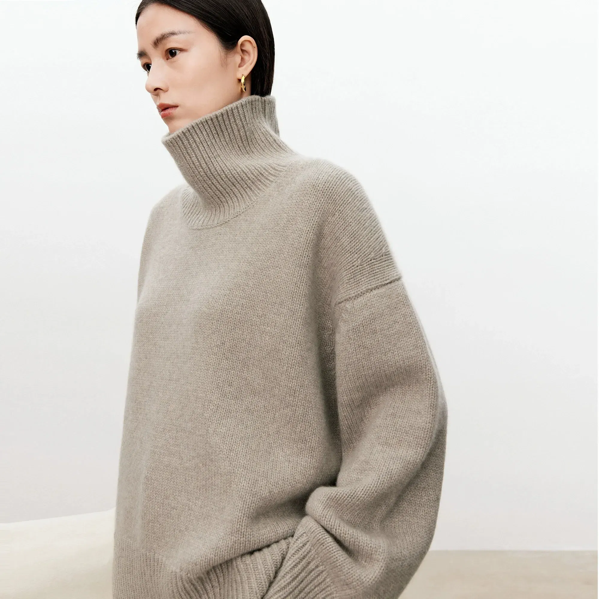 Color: green, Size: XXL, Ships From: CHINA - Turtleneck pure cashmere sweater female loose and thick languid lazy wind pullover sweater knitting base WOOL sweater