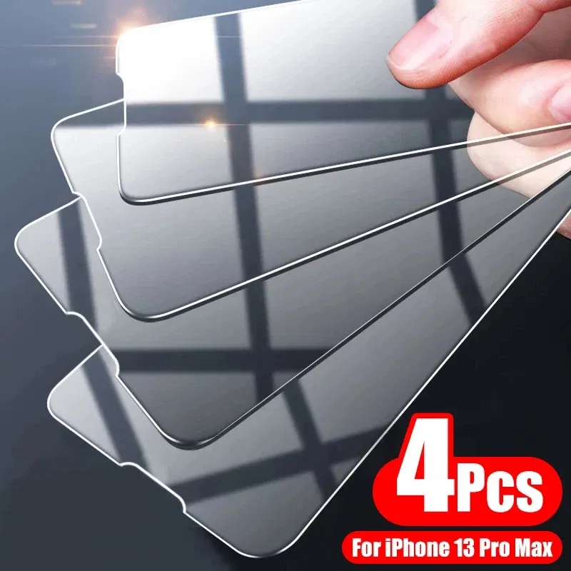 Color: Silver, Bundle: 4 pieces - 4PCS Tempered Glass For iPhone 15 Pro Max 14 Pro 11 12 13 14 PRO MAX Screen Protector Glass For iPhone 15 14 Plus 13 12 Mini