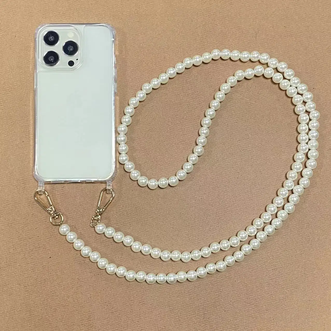 Color: Brown, Bundle: Case & Strap, Material: PVC - Korean Pearl Bracelets Chain Case with Lanyard Aesthetic Luxury Shell for Iphone 15 12 14 Pro Max XR X XS 7 8 Plus 15 Pro Cover