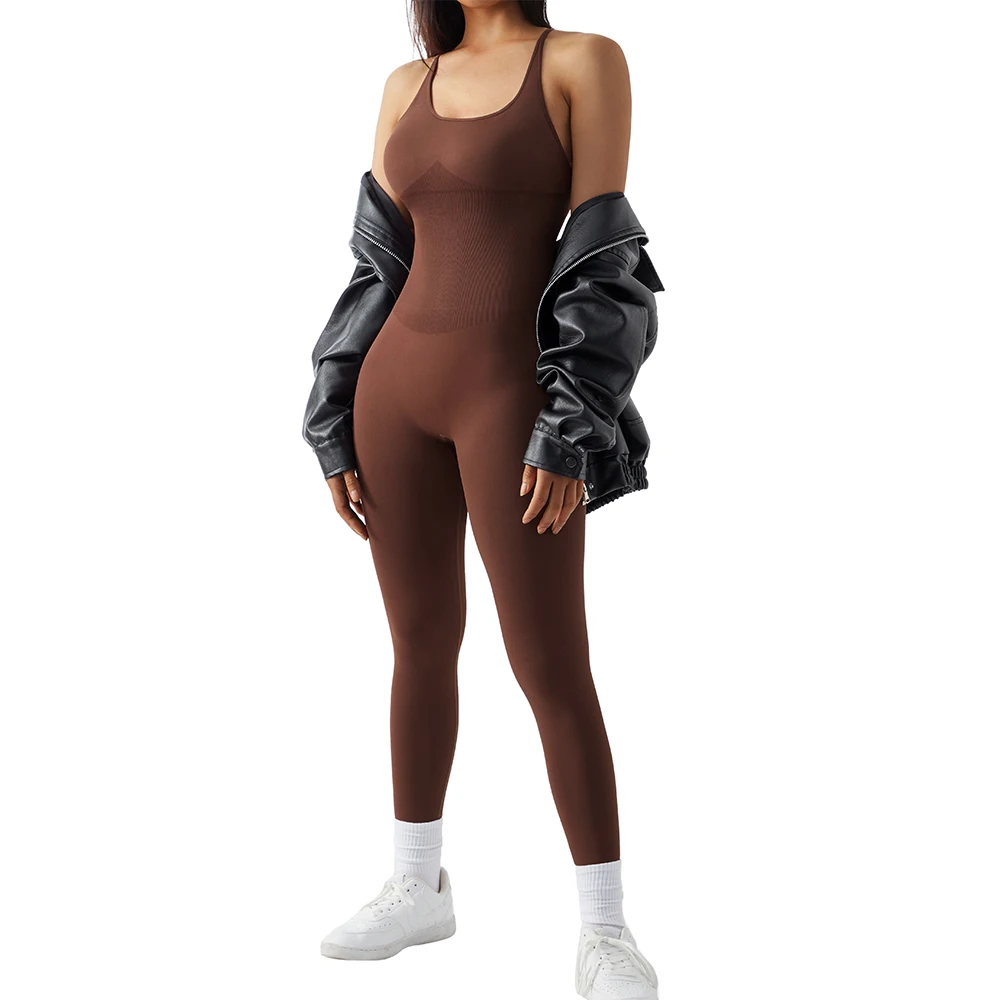 Color: Olive Green, Size: S - Bodycon Jumpsuit Women Full Seasons Casual Fitness Sporty Playsuit Sleeveless Slim Activewear All In One Jumpsuit Clothing Lady