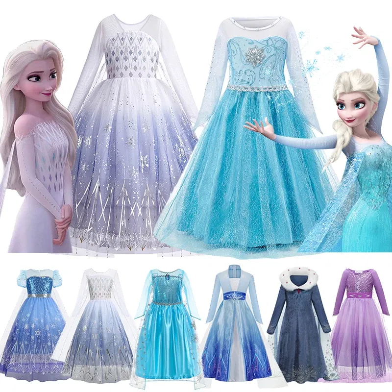 Kid Size: 5, Color: Orange - Disney Frozen Elsa Anna Princess Dresses Girls Mesh Sequin Dress Kids Cosplay Snow Queen Costumes Carnival Birthday Party Gowns