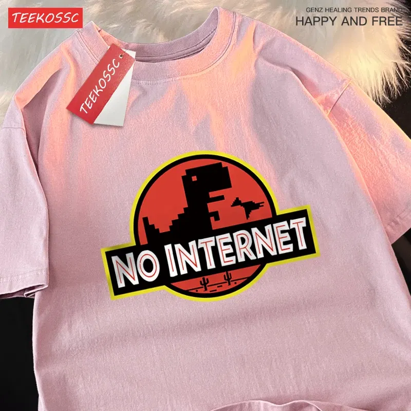 Color: GRAY, Size: S - No Internet Fun Little Dinosaur Short Sleeve Mens Cartoons Cotton Tshirt Summer High Quality Clothing Fashion Oversize T-Shirts