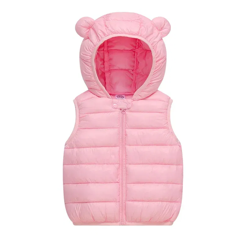 Color: Pink, Kid Size: 2T - Baby Boys Girl Warm Down Vest Toddler Cotton Waistcoat Children Autumn and Winter Clothes Kids Hooded Jackets 1-6 Years Old